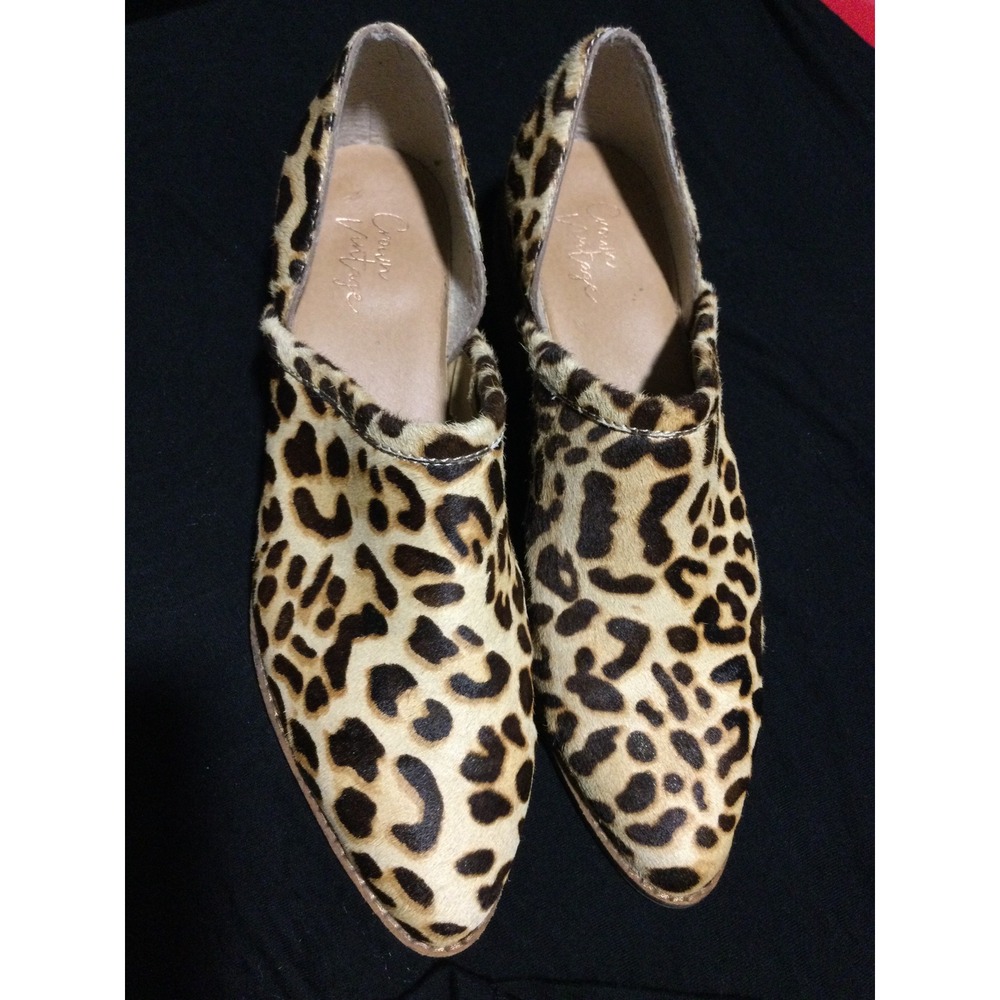Crown Vintage Leopard Calf Hair D'Orsay Booties Cheetah Print Block Heel 7.5M